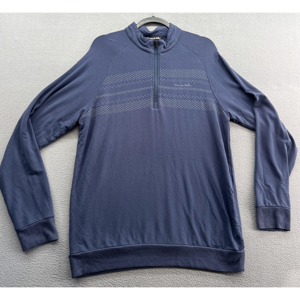 Travis Mathew Sweater Men's M Navy Blue Quarter Zip Pullover Geometric Print